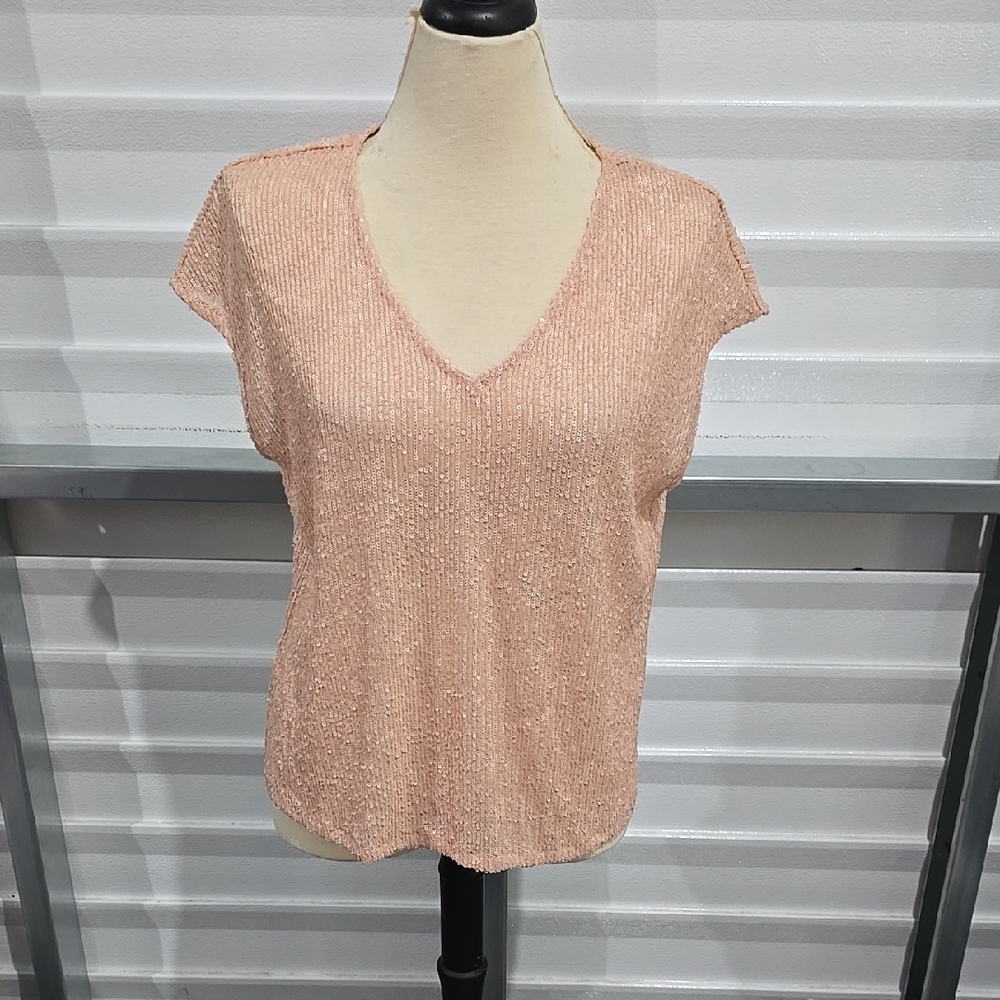 CeCe Pink Relaxed Fitted  Sequined Blouse Size‎ Large